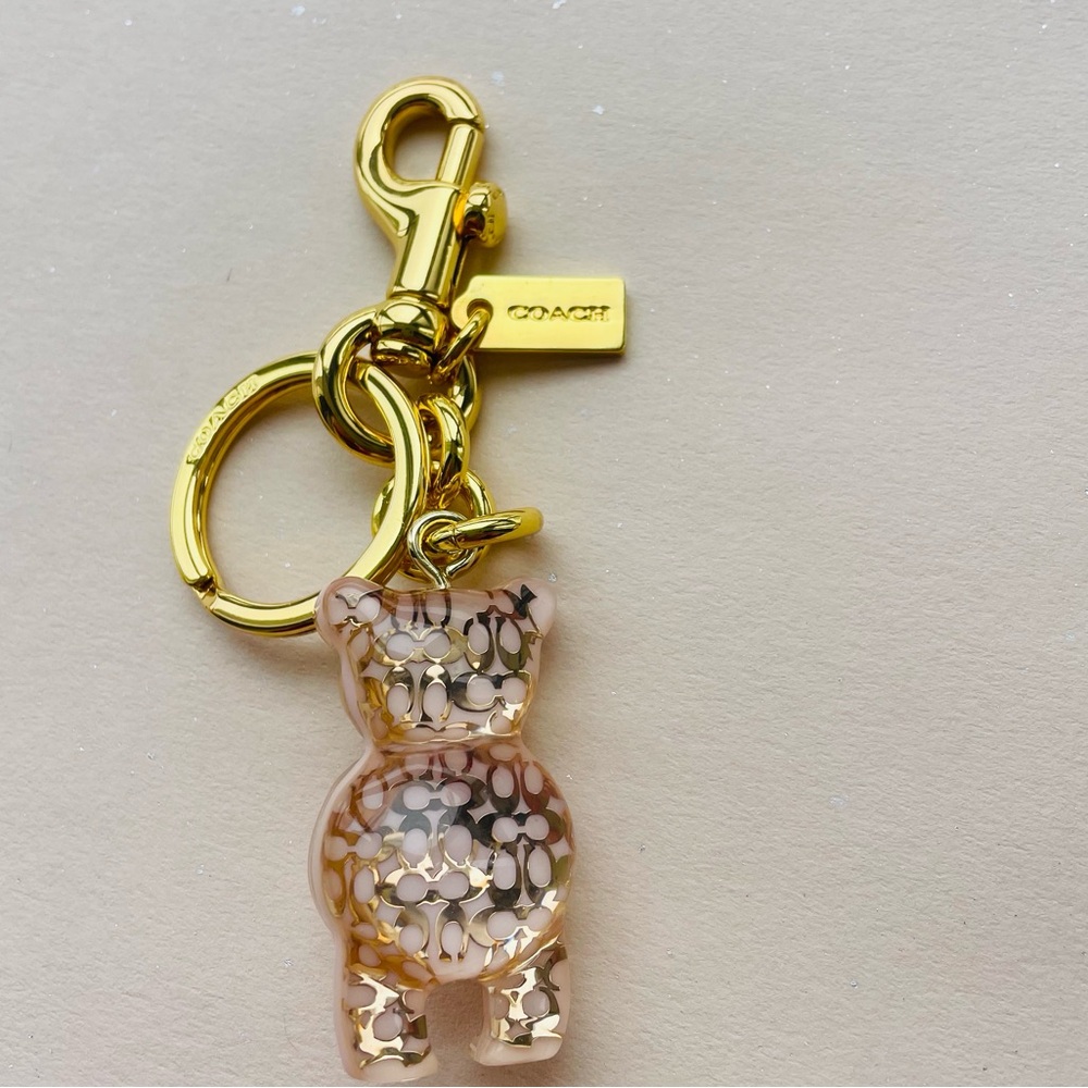 Coach 3D Gold and Pink Resin Bear Keychain - Picture 2 of 5
